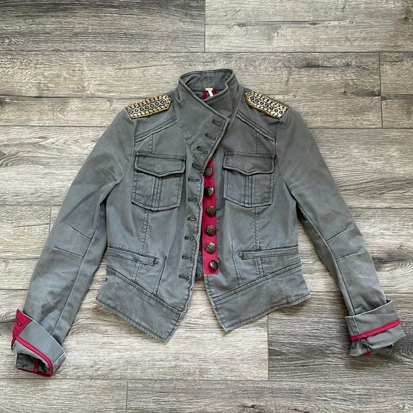 Free People Jackets & Blazers - Free People | Shrunken Officer Military  Cropped Grey Jean Jacket Size XS